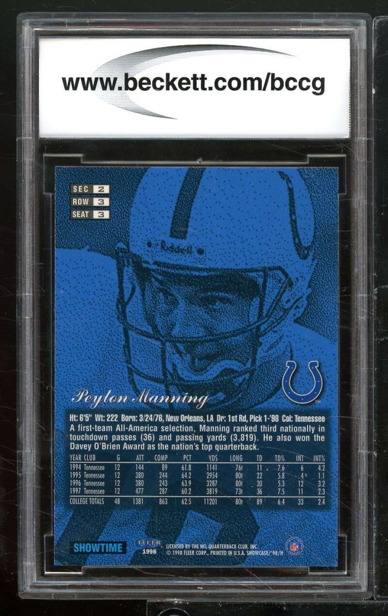 1998 Flair Showcase Row 3 #3 Peyton Manning Rookie Card BGS BCCG 10 Mint+ Image 2