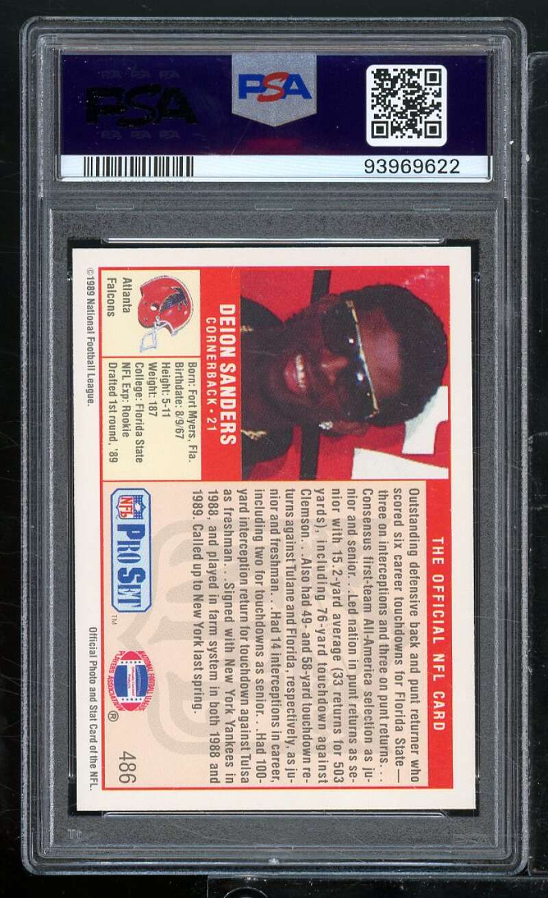 Deion Sanders Rookie Card 1989 Pro Set #486 PSA 10 Image 2