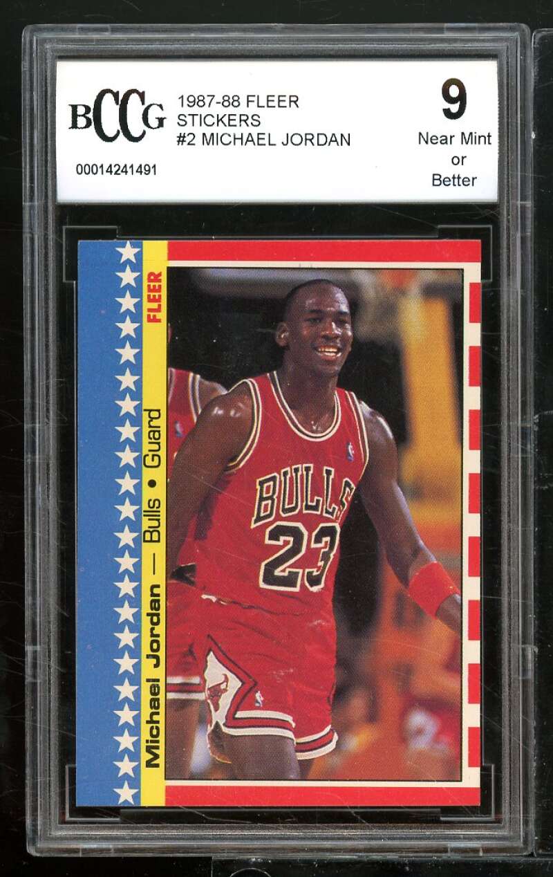 1987-88 Fleer Stickers #2 Michael Jordan Card BGS BCCG 9 Near Mint+ Image 1