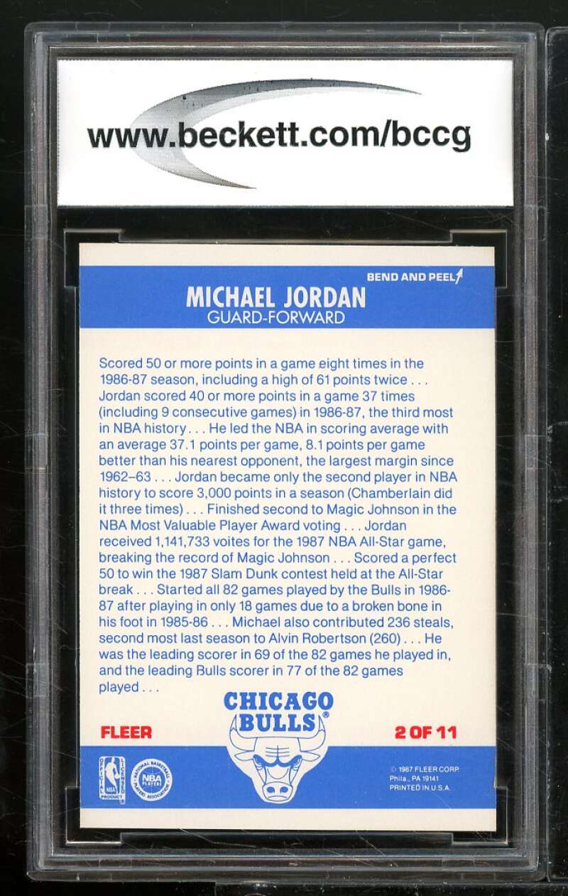 1987-88 Fleer Stickers #2 Michael Jordan Card BGS BCCG 9 Near Mint+ Image 2