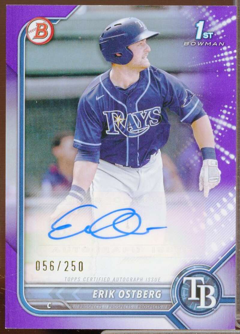Erik Ostberg Rookie Card 2022 Bowman Prospect Autographs Purple #PPAEO  Image 1