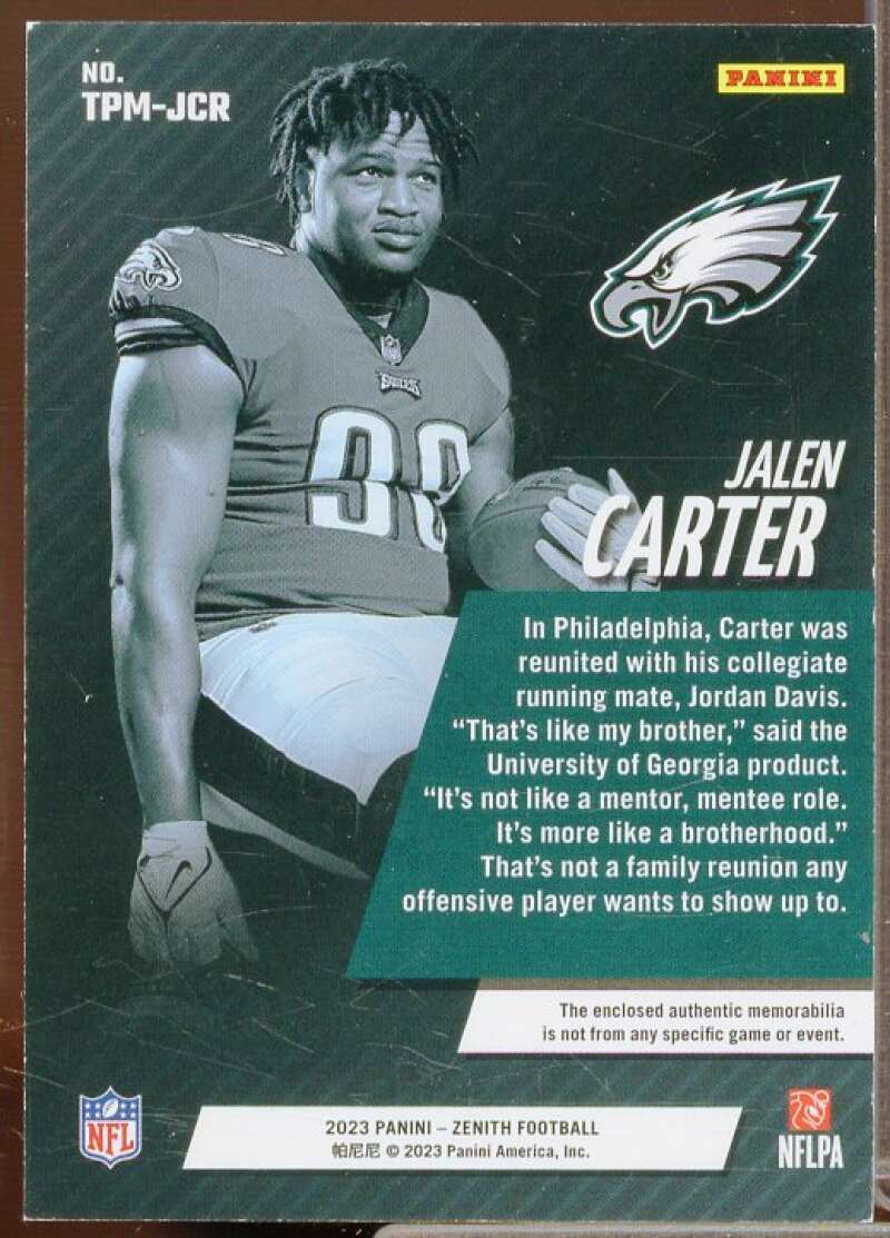 Jalen Carter Rookie Card 2023 Zenith Turning Pro Memorabilia #7  Image 2