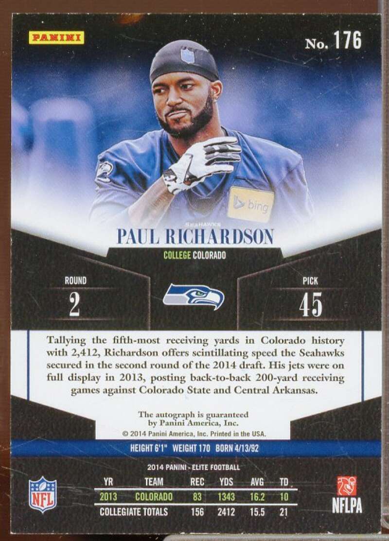 Paul Richardson Rookie Card 2014 Elite Turn of the Century Autographs #176  Image 2