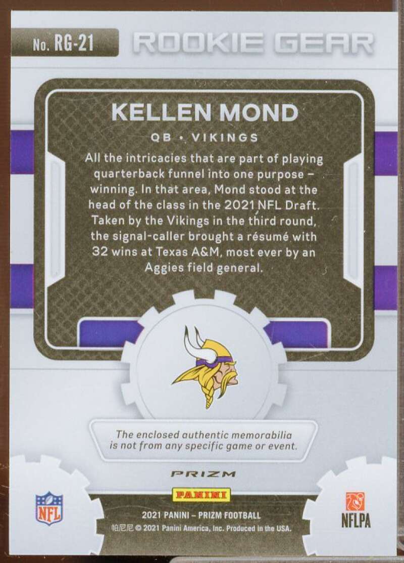 Kellen Mond Rookie Card 2021 Panini Prizm Rookie Gear Purple Pulsar #21  Image 2