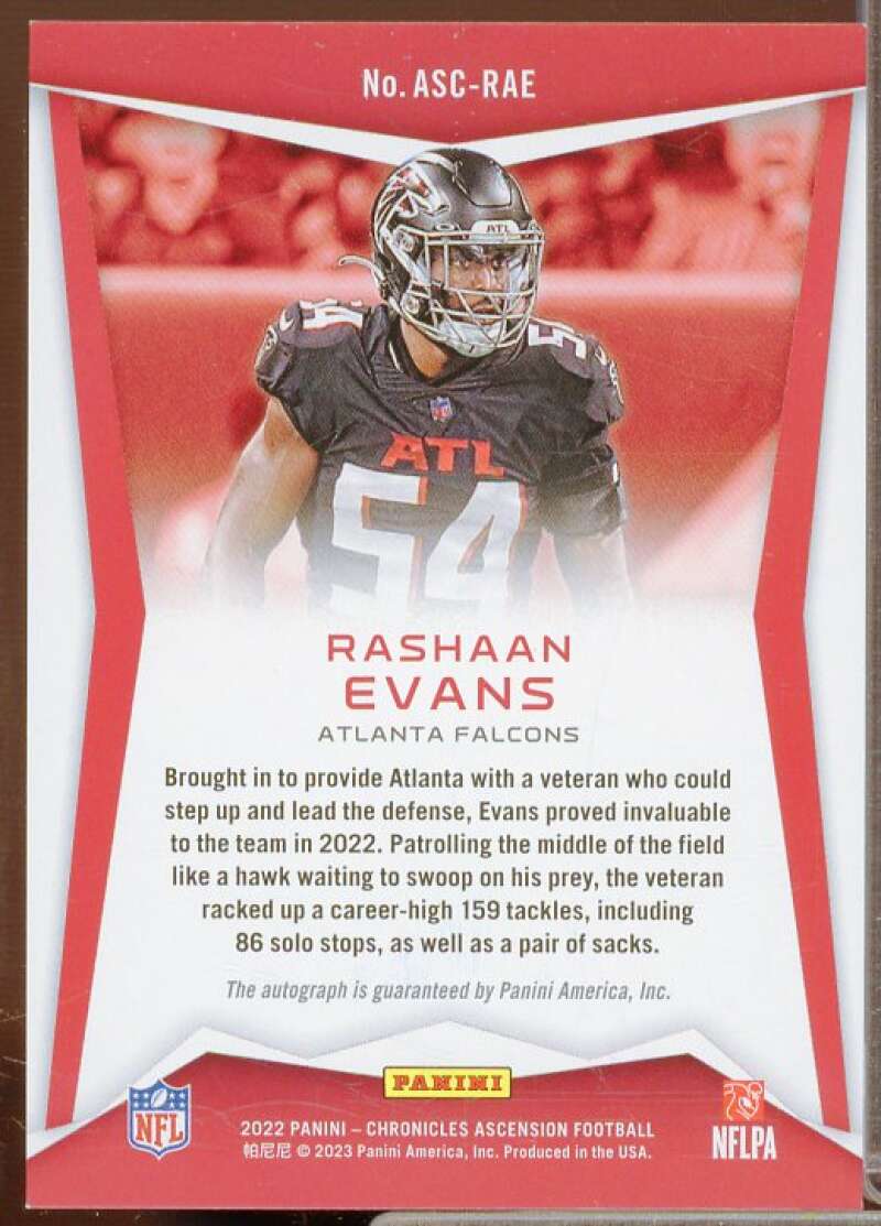 Rashaan Evans Card 2022 Panini Chronicles Ascension Autographs Blue #36  Image 2