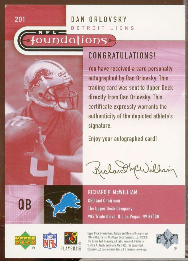 Dan Orlovsky AU/699 Rookie Card 2005 Upper Deck Foundations #201  Image 2