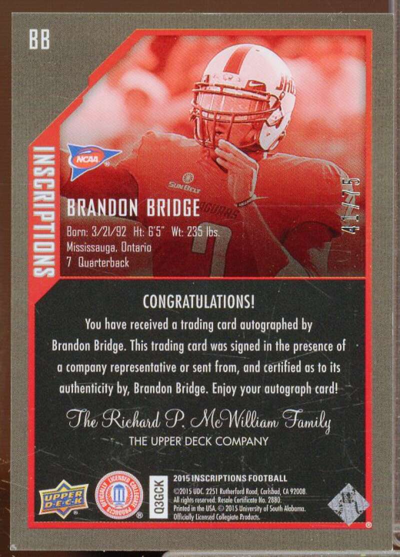 Brandon Bridge/75 Rookie Card 2015 Upper Deck Inscriptions Red #BB  Image 2