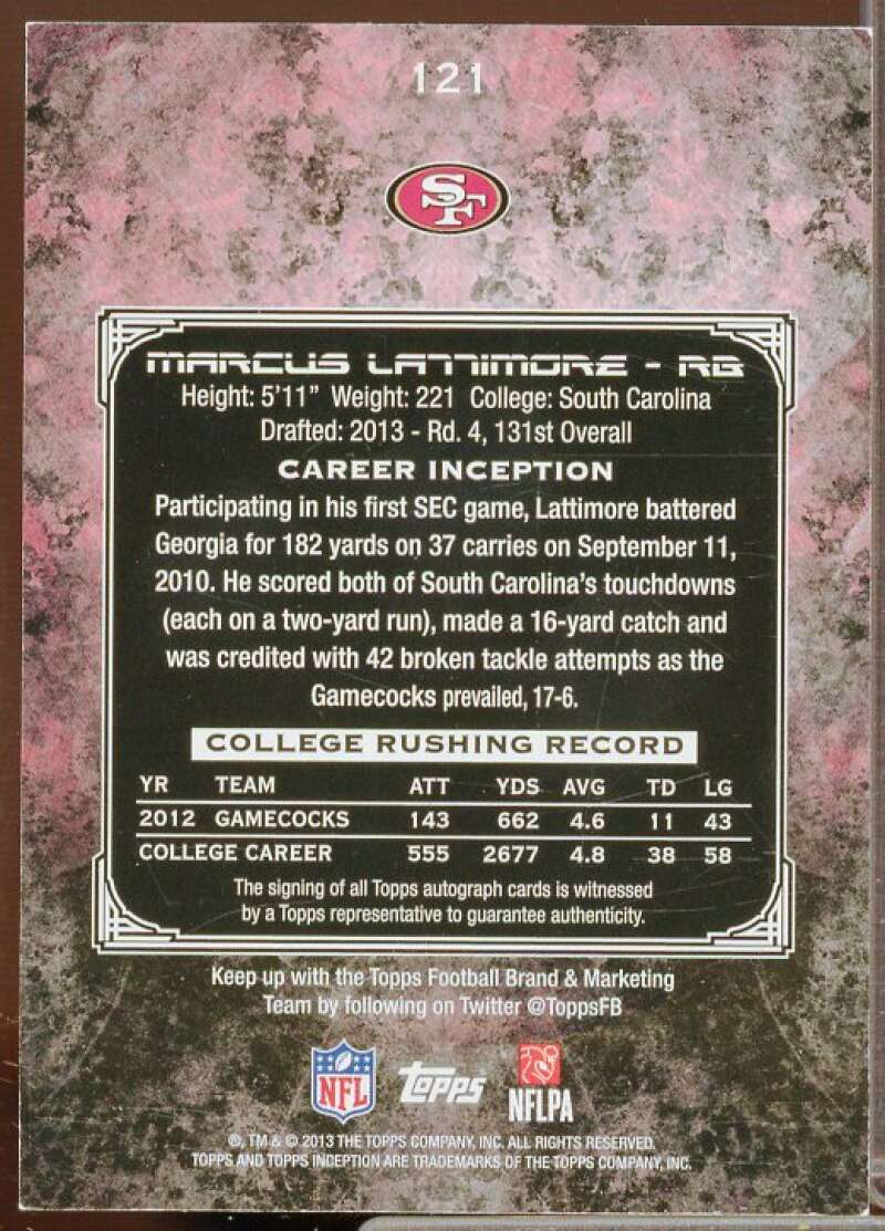 Marcus Lattimore AU Rookie Card 2013 Topps Inception Green #121  Image 2