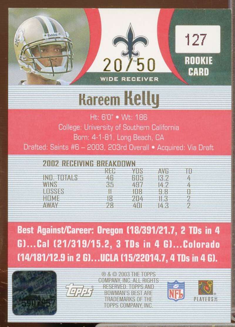 Kareem Kelly AU Rookie Card 2003 Bowman's Best Red #127  Image 2