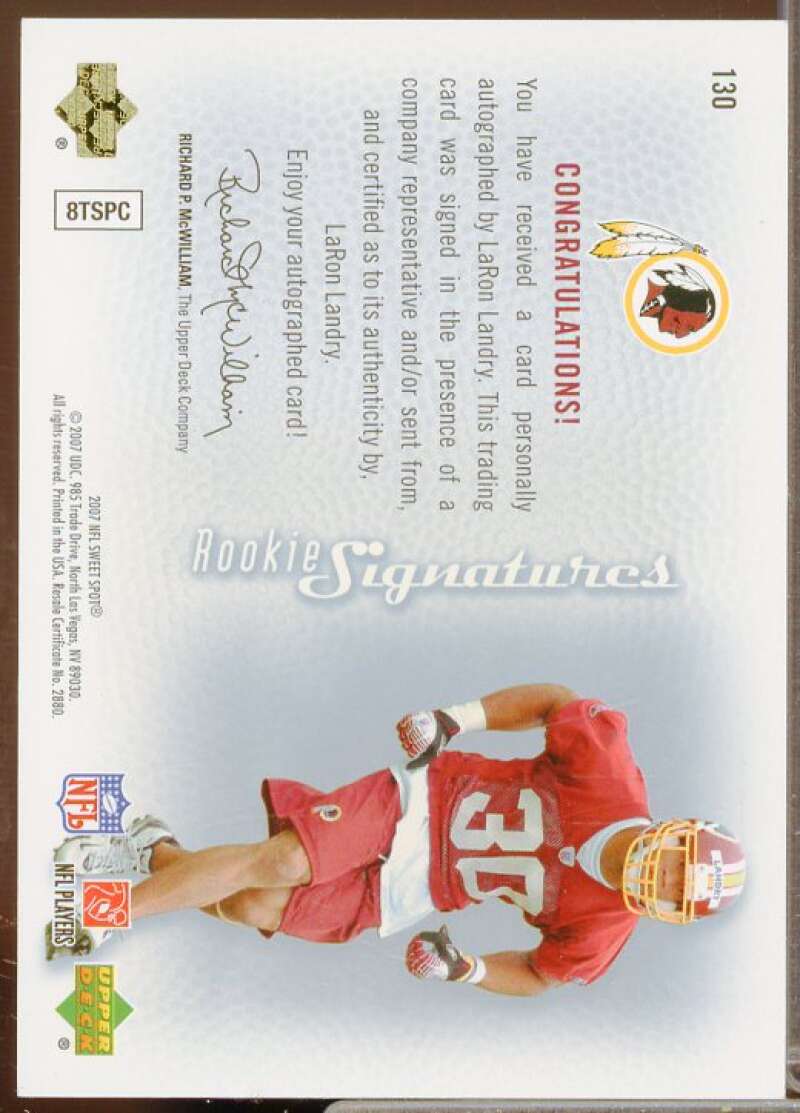 LaRon Landry AU Rookie Card 2007 Sweet Spot #130  Image 2