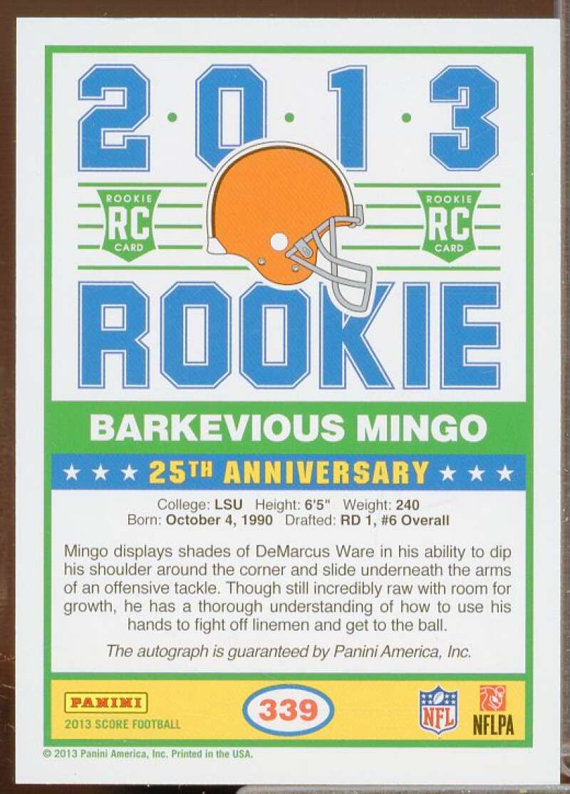 Barkevious Mingo Rookie Card 2013 Score Rookie Signatures #339  Image 2