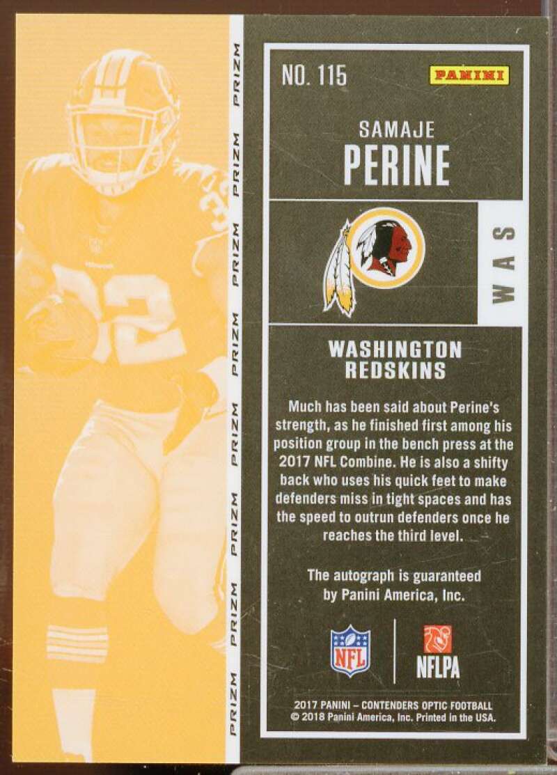 Samaje Perine AU Rookie Card 2017 Panini Contenders Optic #115  Image 2