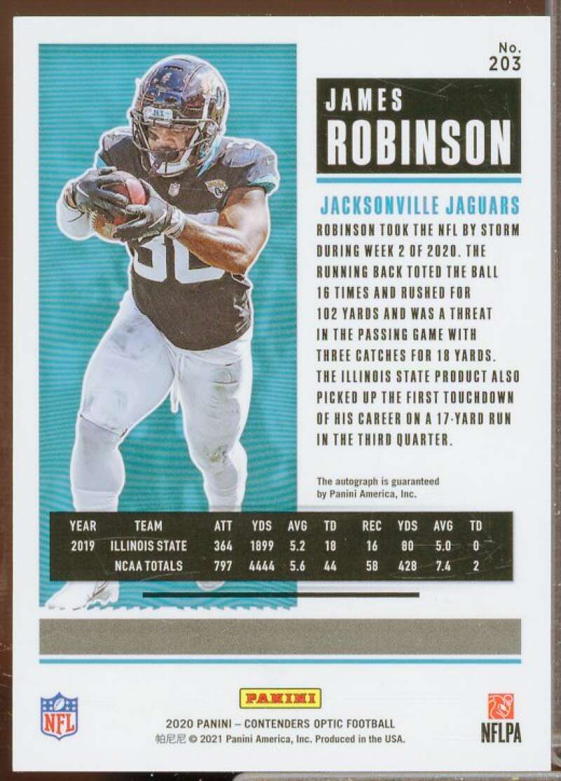 James Robinson AU Rookie Card 2020 Panini Contenders Optic #203  Image 2