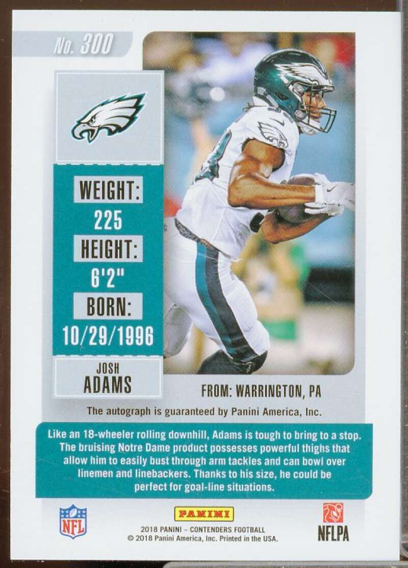 Josh Adams AU/49 Card 2018 Panini Contenders Championship Ticket #300  Image 2