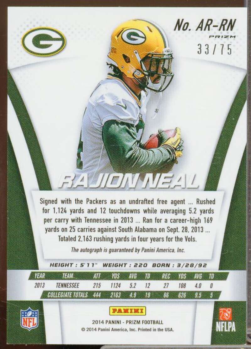 Rajion Neal/75 Rookie Card 2014 Panini Prizm Rookie Autographs Prizms Red #ARRN  Image 2