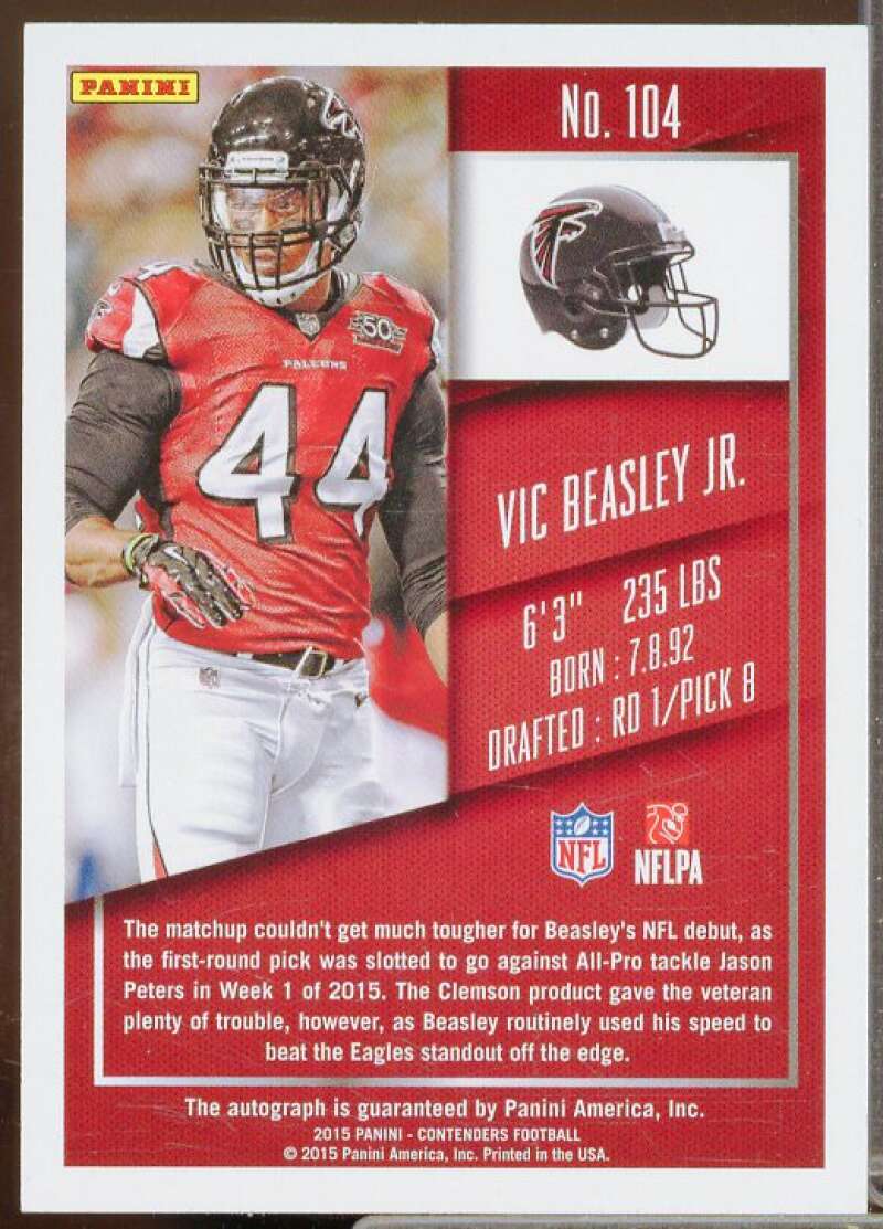 Vic Beasley Jr. AU/199 Rookie Card 2015 Panini Contenders Playoff Ticket #104A  Image 2