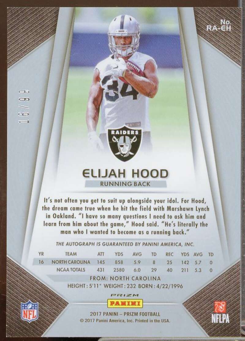 Elijah Hood Rookie 2017 Panini Prizm Rookie Autographs Prizms Green Scope #RAEH  Image 2