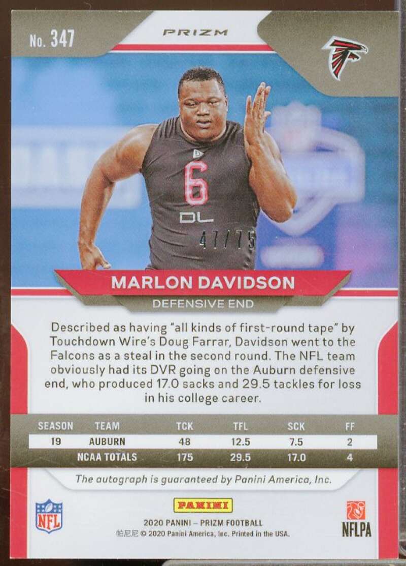 Marlon Davidson 2020 Panini Prizm Rookie Autographs Prizms Green Scope #347  Image 2