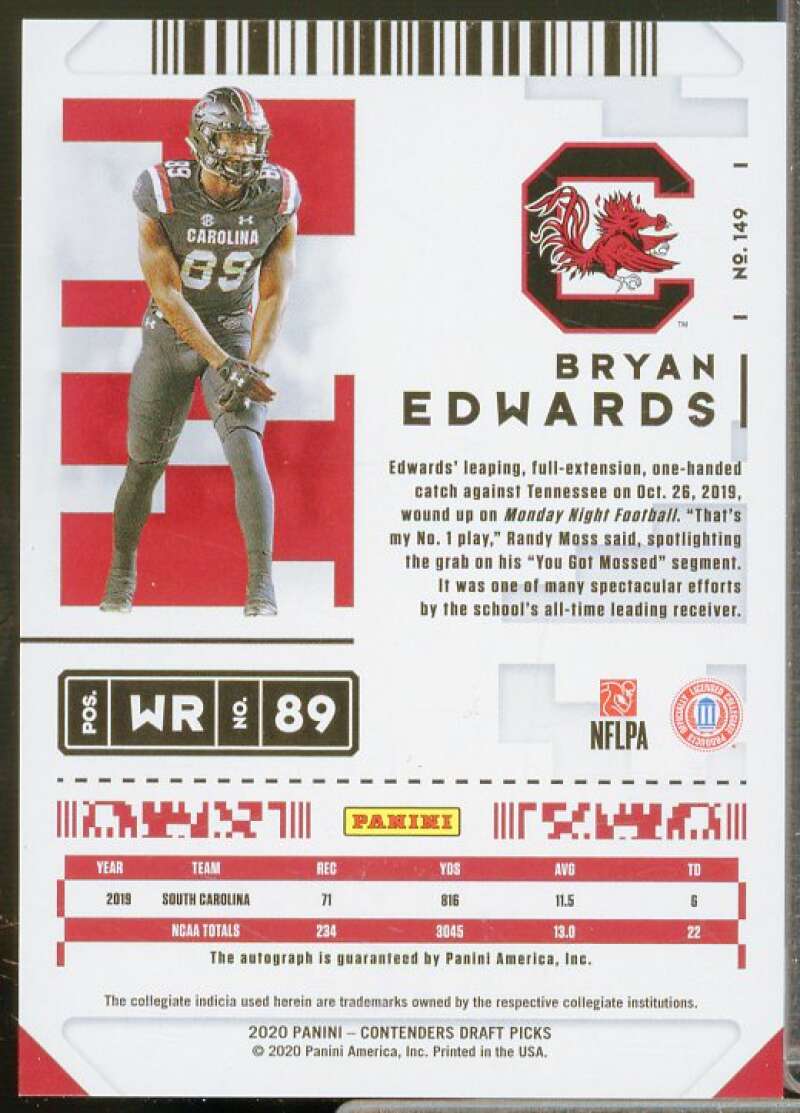 Bryan Edwards AU Rookie Card 2020 Panini Contenders Draft Picks #149  Image 2