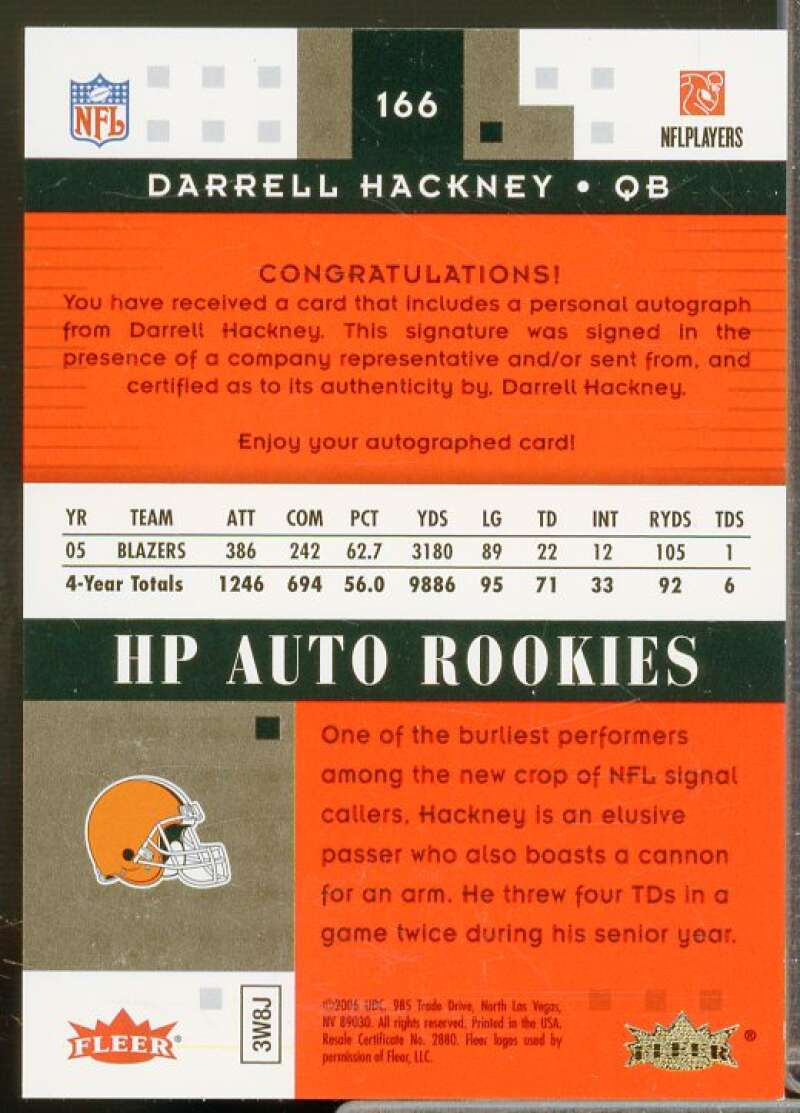 Darrell Hackney AU Rookie Card 2006 Hot Prospects Red Hot #166  Image 2