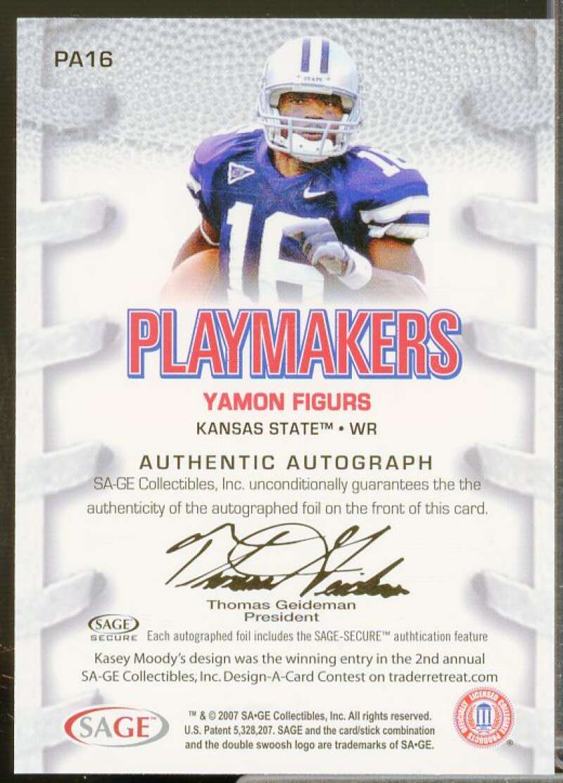 Yamon Figurs Rookie Card 2007 SAGE HIT Playmakers Gold Autographs #PA16  Image 2