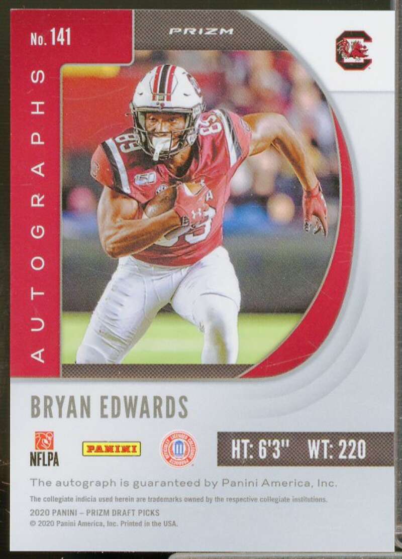 Bryan Edwards Rookie Card 2020 Panini Prizm Draft Picks Autograph Prizms #141  Image 2