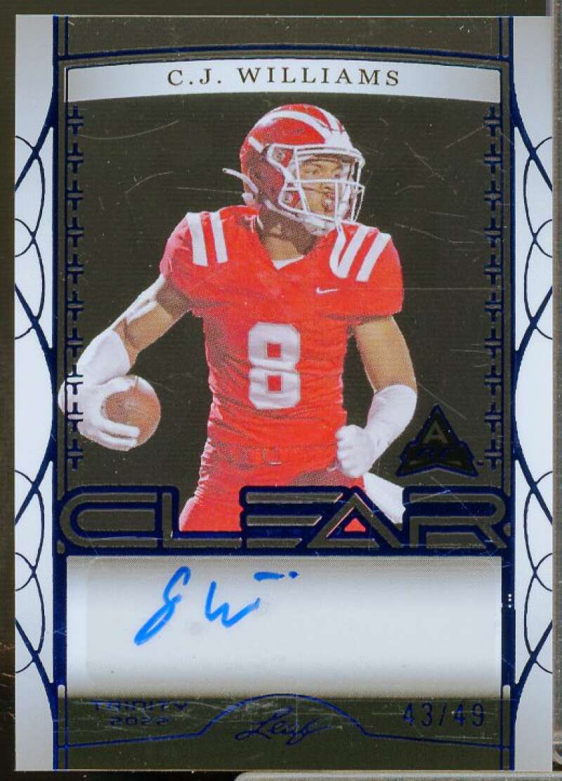 C.J. Williams Rookie Card 2022 Leaf Trinity Clear Autographs Navy #CACJW  Image 1