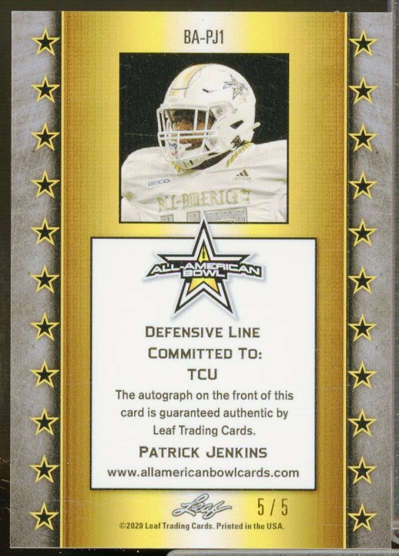 Patrick Jenkins Rookie 2020 Leaf Army All-American Metal Autograph Green #BAPJ1  Image 2