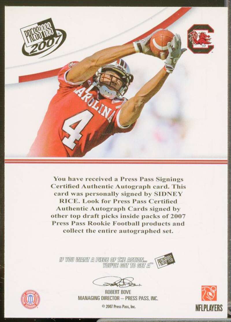 Sidney Rice Rookie Card 2007 Press Pass Autographs Bronze #52  Image 2