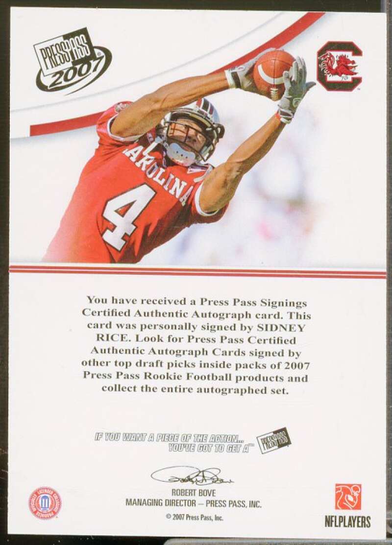 Sidney Rice Rookie Card 2007 Press Pass Autographs Bronze #52  Image 2