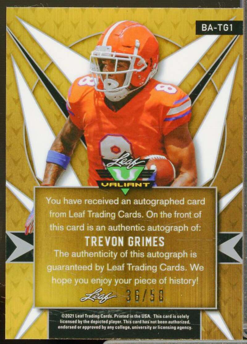 Trevon Grimes Rookie Card 2021 Leaf Valiant Orange #BATG1  Image 2