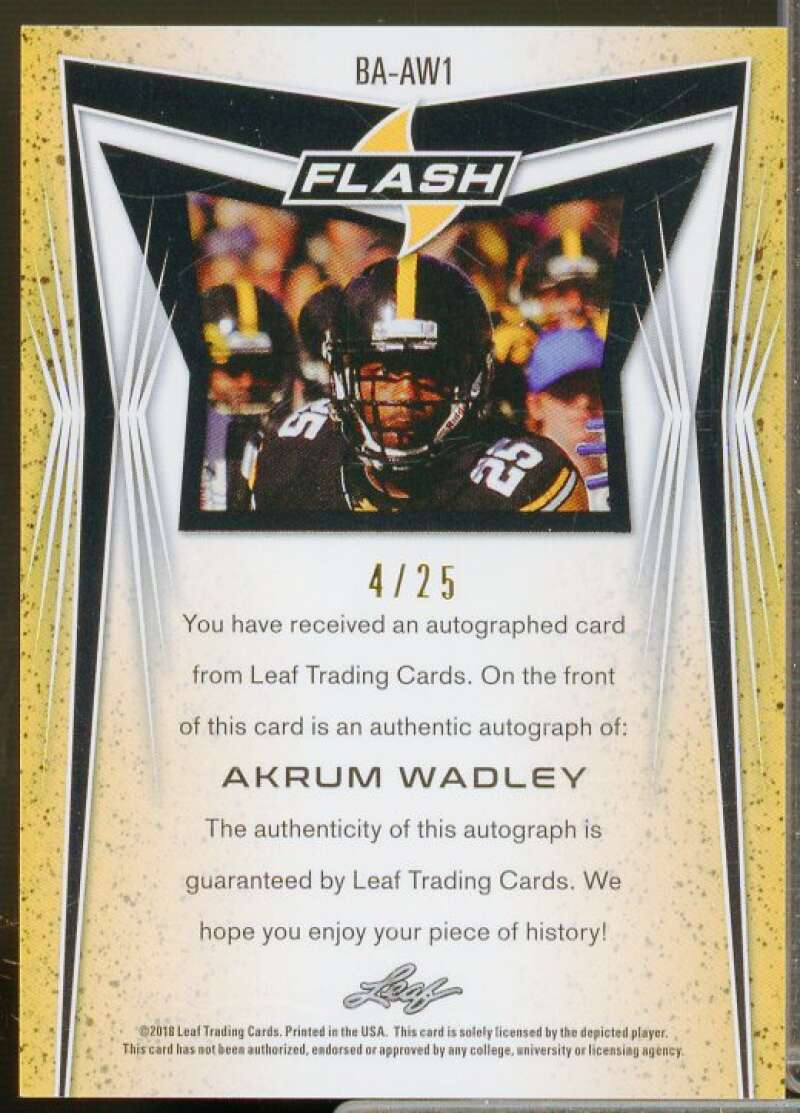 Akrum Wadley Rookie Card 2018 Leaf Flash Autographs Purple #BAAW1  Image 2