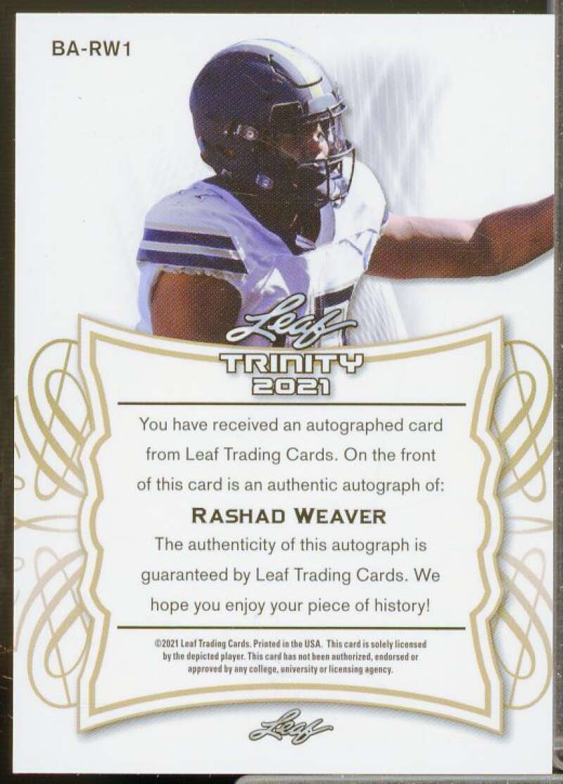 Rashad Weaver Rookie Card 2021 Leaf Trinity Platinum Spectrum #BARW1  Image 2