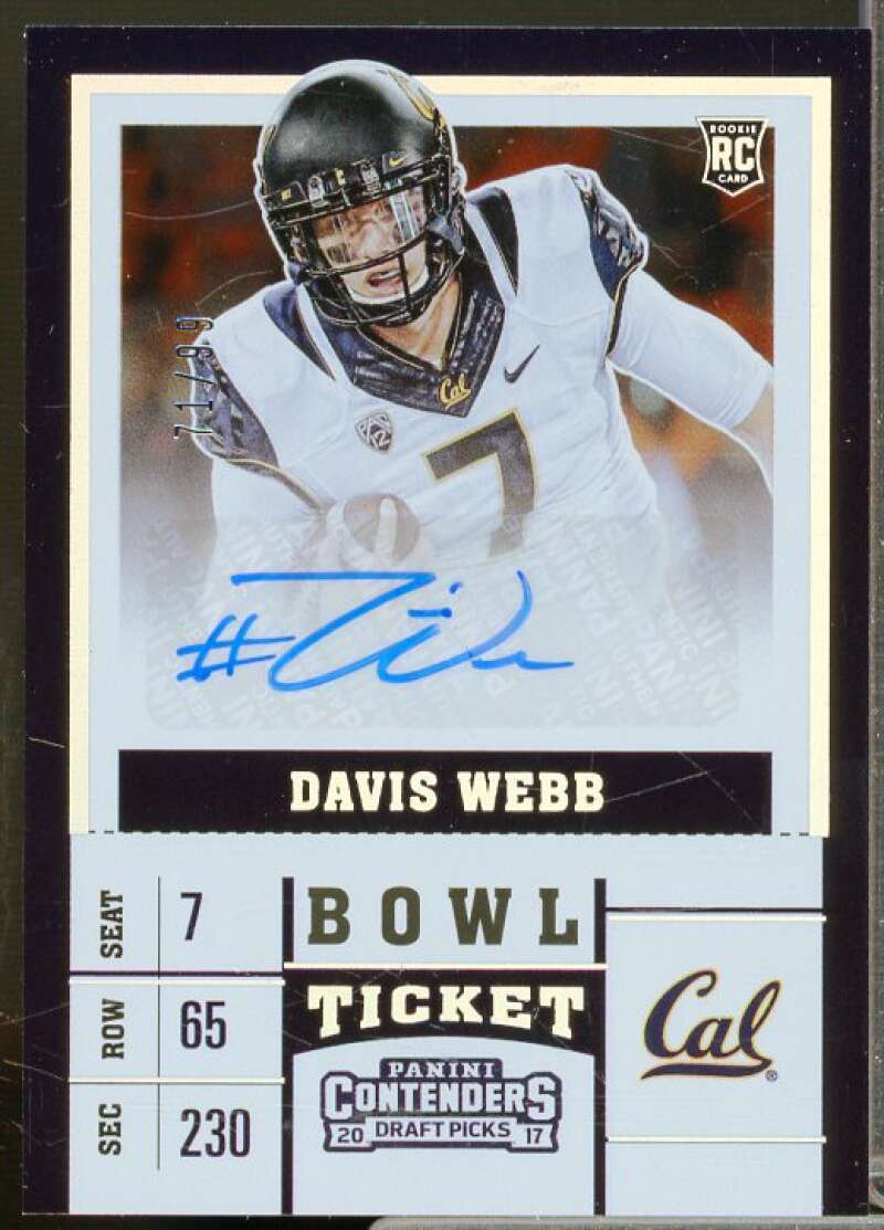 Davis Webb AU Rookie Card 2017 Panini Contenders Draft Picks Bowl Ticket #145A  Image 1