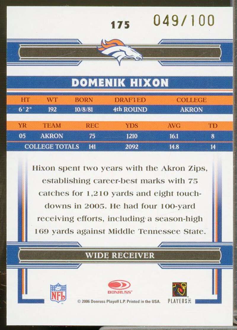 Domenik Hixon Rookie Card 2006 Donruss Threads Rookie Autographs #175  Image 2