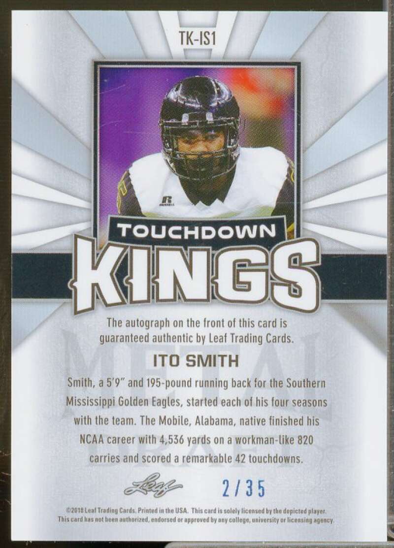 Ito Smith Rookie 2018 Leaf Metal Draft Touchdown Kings Prismatic Blue #TKIS1  Image 2