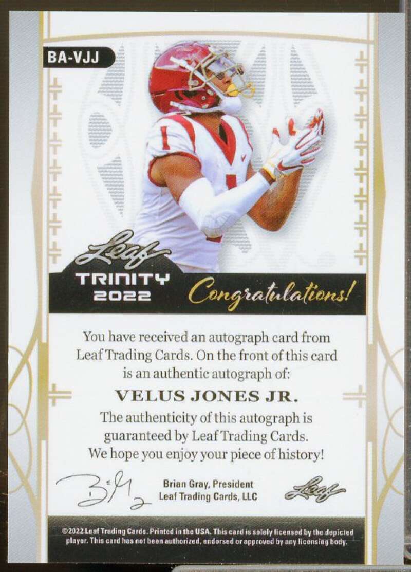 Velus Jones Jr. Rookie Card 2022 Leaf Trinity Navy #BAVJJ  Image 2