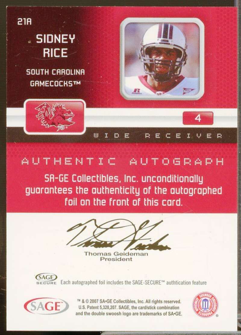 Sidney Rice Rookie Card 2007 Aspire Autographs #21  Image 2