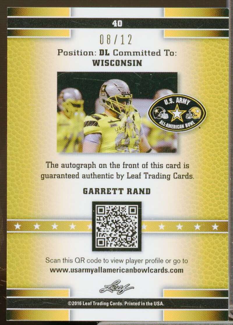 Garrett Rand 2016 Leaf Army All-American Bowl Flag Metal Autograph Blue #40  Image 2