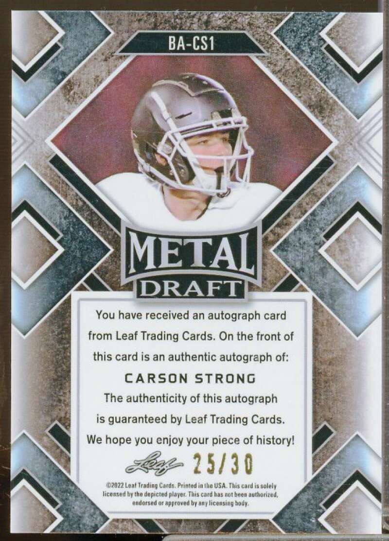 Carson Strong Rookie Card 2022 Leaf Metal Draft Prismatic Blue #BACS1  Image 2