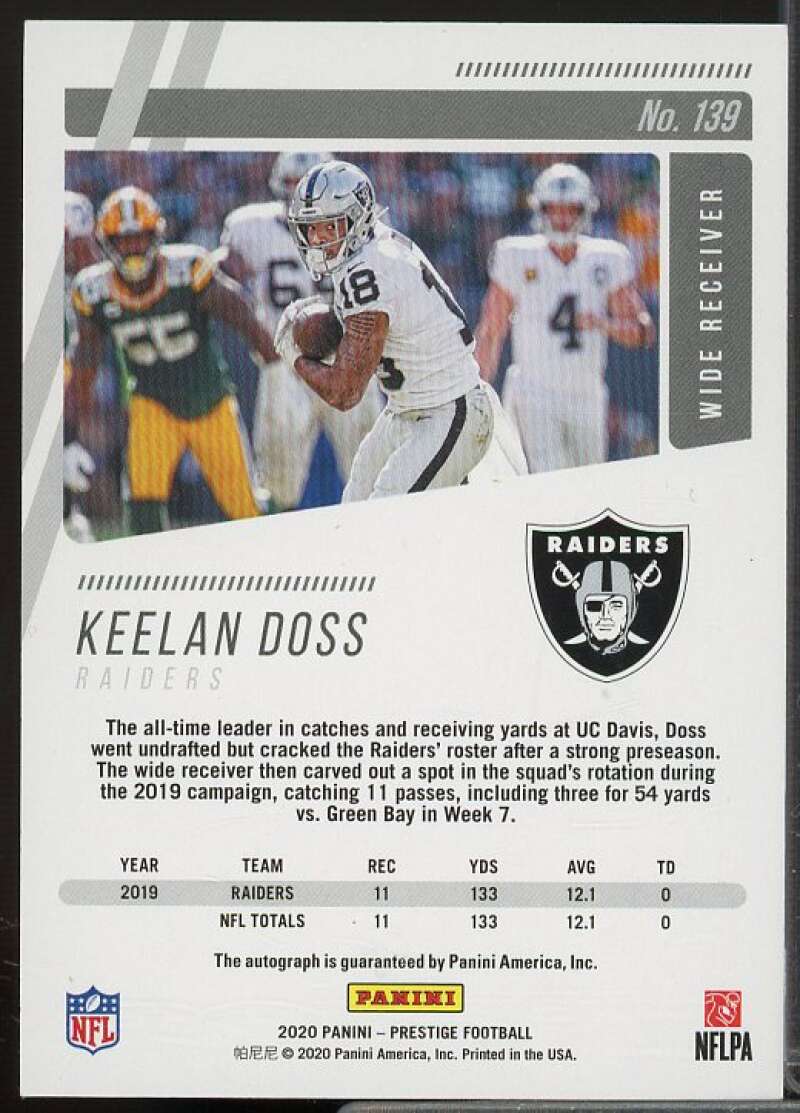 Keelan Doss Rookie Card 2020 Prestige Xtra Points Signatures Orange #139  Image 2