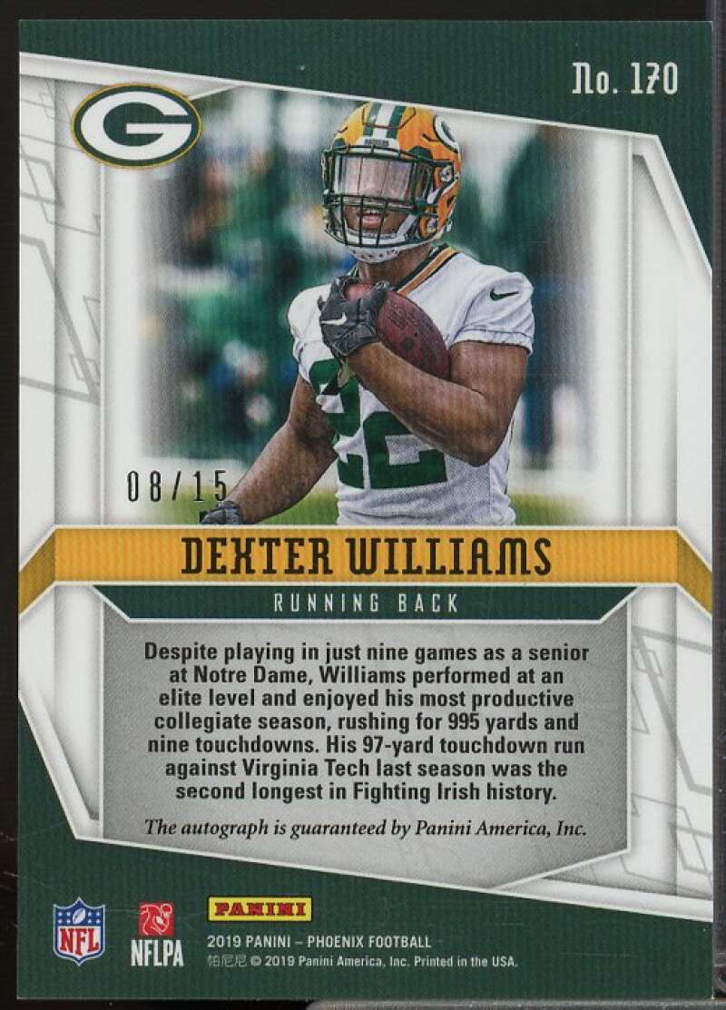 Dexter Williams /15 Rookie Card 2019 Panini Phoenix Rookie Autographs Blue #170  Image 2