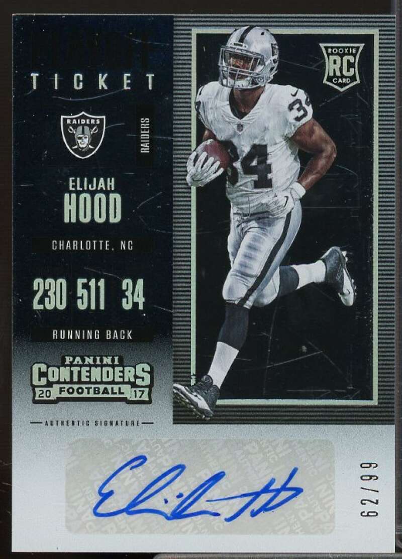 Elijah Hood AU/99 Rookie Card 2017 Panini Contenders Playoff Ticket #117  Image 1