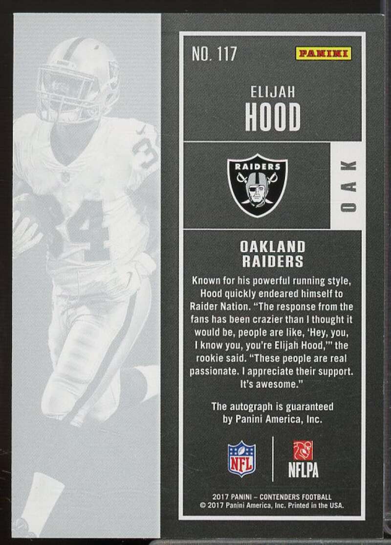 Elijah Hood AU/99 Rookie Card 2017 Panini Contenders Playoff Ticket #117  Image 2