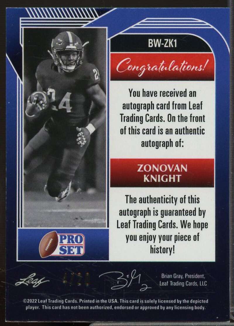 Zonovan Knight Rookie 2022 Leaf Pro Set Metal Black and White Mojo Blue #BWZK1  Image 2