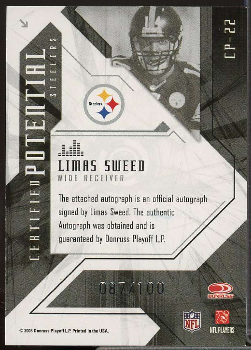 Limas Sweed 2008 Leaf Certified Materials Certified Potential Autographs #22  Image 2