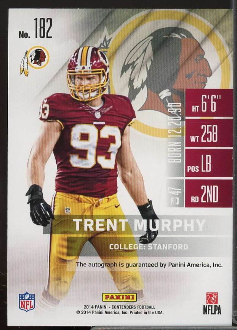 Trent Murphy AU Rookie Card 2014 Panini Contenders Championship Ticket #182  Image 2