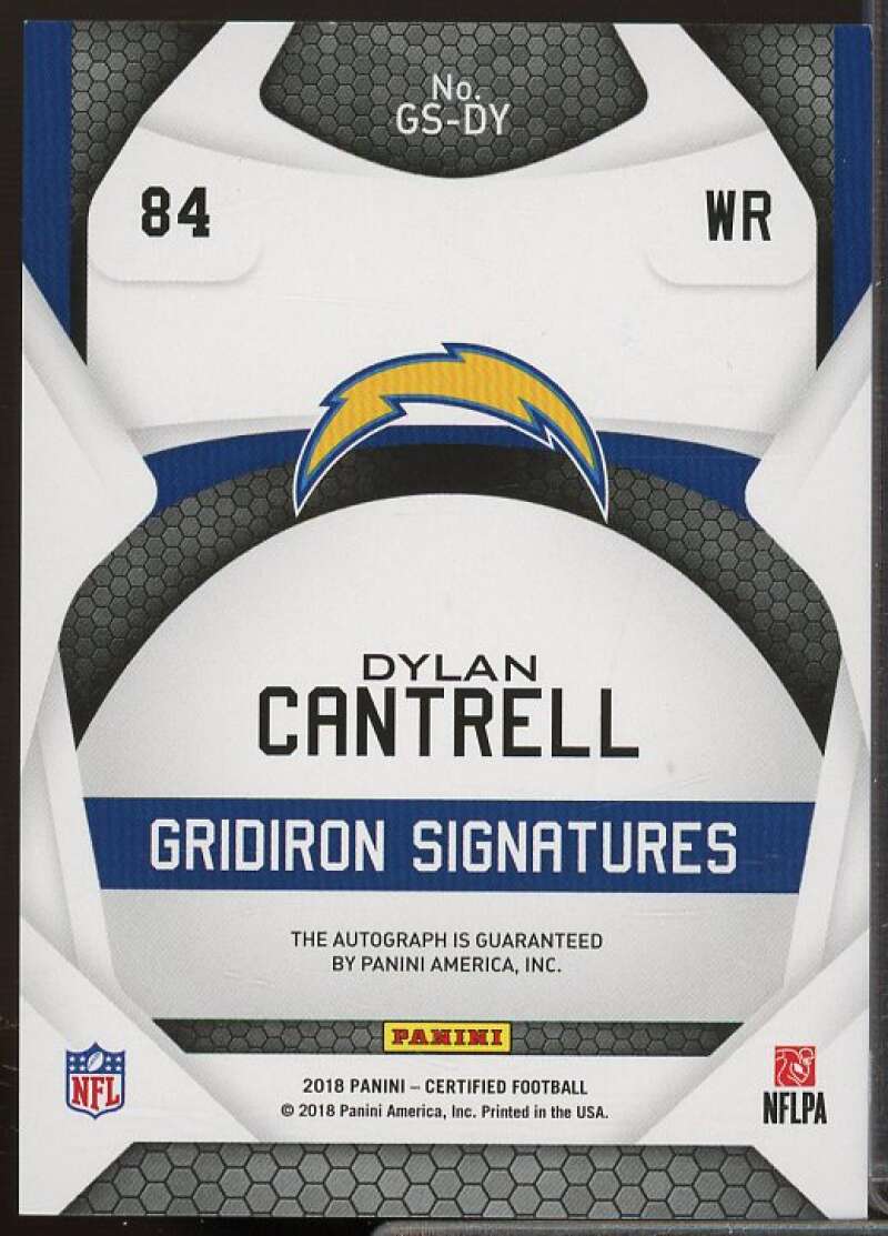 Dylan Cantrell Rookie Card 2018 Certified Gridiron Signatures Mirror Blue #18  Image 2