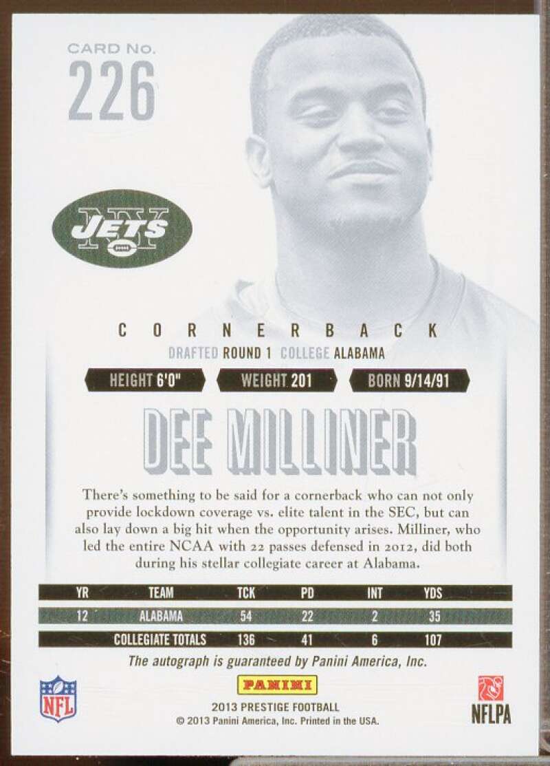 Dee Milliner Rookie Card 2013 Prestige Extra Points Gold Autographs #226  Image 2