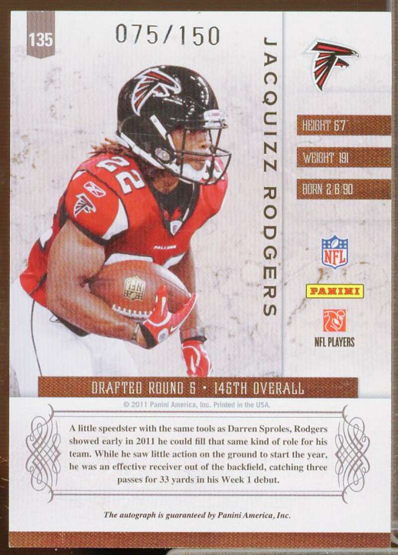 Jacquizz Rodgers AU/150 Rookie Card 2011 Panini Plates and Patches #135  Image 2